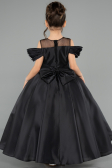 Robe de Mariage Pour Enfant Longue Satin Noir ABG176