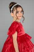 Robe de Soirée Enfants Devant Court Dos Long Satin Rouge ABO131