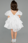 Robe de Soirée Enfants Devant Court Dos Long Satin Blanc ABO131