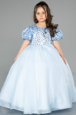 Robe De Mariage Pour Enfant Satin Longue Bleu ABG174