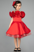 Robe De Soirée Enfants Satin Courte Rouge ABK2573