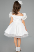 Robe De Soirée Enfants Satin Courte Blanc ABK2573