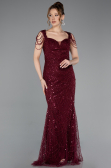 Robe de Soirée Longue Perlé Rouge Bordeaux ABU5914