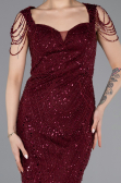 Robe de Soirée Longue Perlé Rouge Bordeaux ABU5914