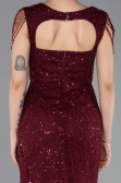Robe de Soirée Longue Perlé Rouge Bordeaux ABU5914