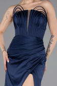 Robe de Soirée Longue Satin Bleu Marine ABU5923