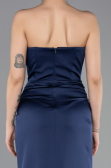 Robe de Soirée Longue Satin Bleu Marine ABU5923