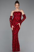 Robe de Soirée Longue Squameuse Rouge Bordeaux ABU5916