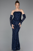 Robe de Soirée Longue Squameuse Bleu Marine ABU5916