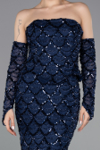 Robe de Soirée Longue Squameuse Bleu Marine ABU5916