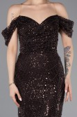 Robe De Soirée Perlé Longue Brun ABU5557
