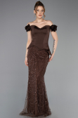 Robe De Soirée Perlé Longue Brun ABU5616