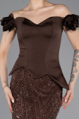 Robe De Soirée Perlé Longue Brun ABU5616