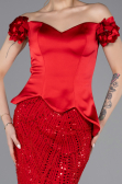 Robe De Soirée Perlé Longue Rouge ABU5616