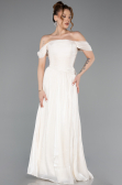 Robe de Soirée Longue Mousseline Beige ABU5920