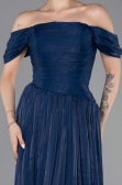 Robe de Soirée Longue Mousseline Bleu Marine ABU5920