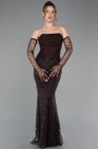 Robe de Soirée Longue Perlé Brun ABU5922
