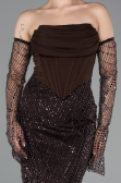Robe de Soirée Longue Perlé Brun ABU5922