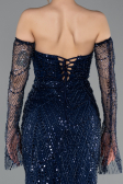 Robe de Soirée Longue Perlé Bleu Marine ABU5922