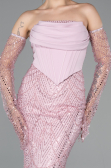 Robe de Soirée Longue Perlé Poudre ABU5922