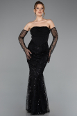 Robe de Soirée Longue Perlé Noir ABU5922