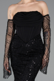 Robe de Soirée Longue Perlé Noir ABU5922