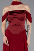 Robe De Soirée Grande Taille Mousseline Longue Rouge Bordeaux ABU5551