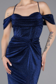 Robe de Soirée Longue Bleu Saxe ABU5925