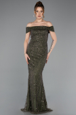 Robe de Soirée Longue Perlé Kaki ABU5915