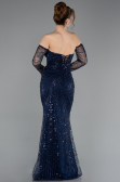 Robe de Soirée Longue Perlé Bleu Marine ABU5922