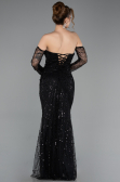 Robe de Soirée Longue Perlé Noir ABU5922