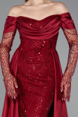 Robe de Soirée Longue Perlé Rouge Bordeaux ABU5934