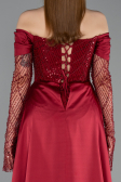 Robe de Soirée Longue Perlé Rouge Bordeaux ABU5934