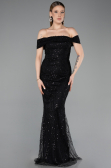 Robe de Soirée Longue Perlé Noir ABU5915