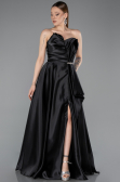 Robe de Soirée Longue Satin Noir ABU4561