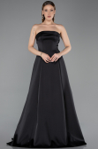 Robe de Soirée Longue Satin Noir ABU5932