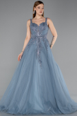 Robe de Fiançailles Design Personnalisé Longue Bleu Fumé ABU5961