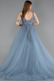 Robe de Fiançailles Design Personnalisé Longue Bleu Fumé ABU5961
