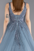 Robe de Fiançailles Design Personnalisé Longue Bleu Fumé ABU5961
