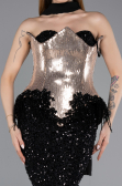 Haute Couture Robe Longue Squameuse Noir ABU5950