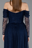 Robe de Soirée Longue Dantelle Bleu Marine ABU5945
