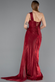 Robe de Soirée Longue Mousseline Rouge Bordeaux ABU5946