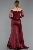 Robe Queue de Poisson Longue Satin Rouge Bordeaux ABU5949