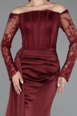 Robe Queue de Poisson Longue Satin Rouge Bordeaux ABU5949
