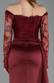 Robe Queue de Poisson Longue Satin Rouge Bordeaux ABU5949