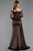 Robe Queue de Poisson Longue Satin Brun ABU5949