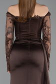 Robe Queue de Poisson Longue Satin Brun ABU5949