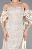 Robe De Soirée Perlé Longue Beige ABU5234