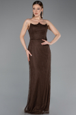 Robe de Soirée Longue Dantelle Brun ABU5941