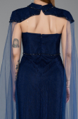 Robe de Soirée Longue Dantelle Bleu Marine ABU5941